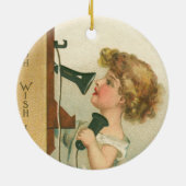 ヴィンテージサンタと女の子のクリスマス セラミックオーナメント (裏面)