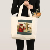 ヴィンテージサンタと女の子の電話 ラージトートバッグ (正面(商品))