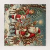 ヴィンテージサンタと子ども、トナカイ、ギフト ジグソーパズル (横)