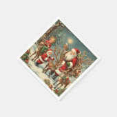 ヴィンテージサンタと子ども、トナカイ、ギフト スタンダードカクテルナプキン (角)