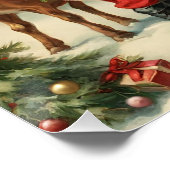 ヴィンテージサンタと子ども、トナカイ、ギフト ポスター (コーナー)