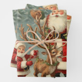 ヴィンテージサンタと子ども、トナカイ、ギフト ラッピングペーパーシート (インサイチュ)