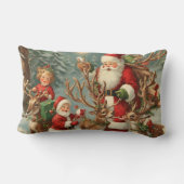 ヴィンテージサンタと子ども、トナカイ、ギフト ランバークッション (裏面)