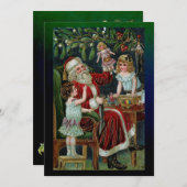 ヴィンテージサンタと子ども、贈り物、つま先立ち シーズンカード (正面/裏面)