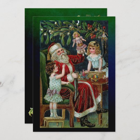 ヴィンテージサンタと子ども、贈り物、つま先立ち シーズンカード (正面/裏面)