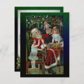 ヴィンテージサンタと子ども、贈り物、つま先立ち ポストカード (正面/裏面)