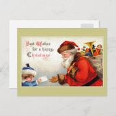 ヴィンテージサンタと子供とクリスマスの願い ポストカード (正面/裏面)