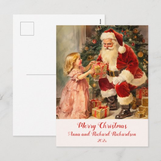 ヴィンテージサンタと子供用クリスマスポストカード シーズンポストカード (正面/裏面)
