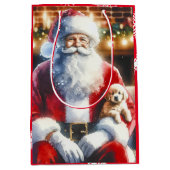 ヴィンテージサンタと子犬のクリスマス ミディアムペーパーバッグ (正面)