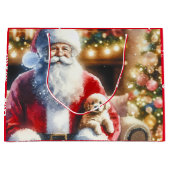 ヴィンテージサンタと子犬のクリスマス ラージペーパーバッグ (正面)