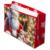 ヴィンテージサンタと子犬のクリスマス ラージペーパーバッグ (正面アングル)