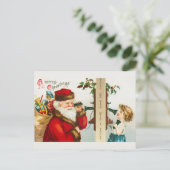 ヴィンテージサンタと小さな女の子オンザフォン シーズンポストカード (スタンド正面)