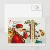 ヴィンテージサンタと小さな女の子オンザフォン シーズンポストカード (正面/裏面)