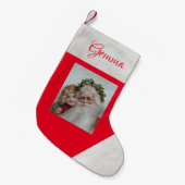 ヴィンテージサンタと小さな女の子 スモールクリスマスストッキング (正面 (吊り時))