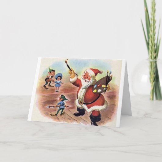 ヴィンテージサンタと小妖精や小人クリスマスグリーティングカード シーズンカード (正面)