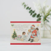 ヴィンテージサンタと彼のリストと子供のクリスマス ポストカード (スタンド正面)