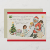 ヴィンテージサンタと彼のリストと子供のクリスマス ポストカード (正面/裏面)