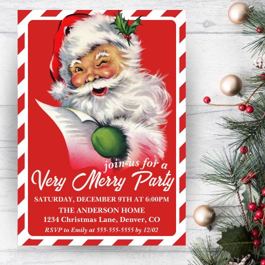 ヴィンテージサンタと彼のリストカスタムクリスマスパーティー 招待状