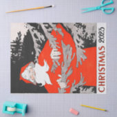 ヴィンテージサンタと松の木クリスマス 薄葉紙 (クラフト)