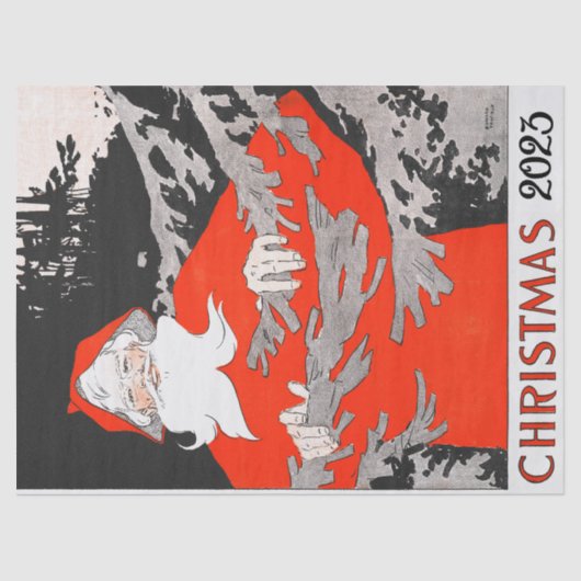ヴィンテージサンタと松の木クリスマス 薄葉紙 (正面)