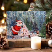 ヴィンテージサンタと森林の動物がキュートなレトロ シーズンポストカード