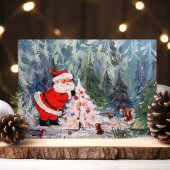 ヴィンテージサンタと森林の動物がキュートなレトロ シーズンポストカード