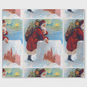 ヴィンテージサンタと煙突 ラッピングペーパー (フラット)