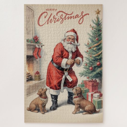 ヴィンテージサンタと犬メリークリスマス ジグソーパズル (縦)