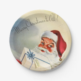 ヴィンテージサンタと現在のクリスマスパーティー ペーパープレート