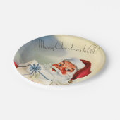 ヴィンテージサンタと現在のクリスマスパーティー ペーパープレート (アングル)