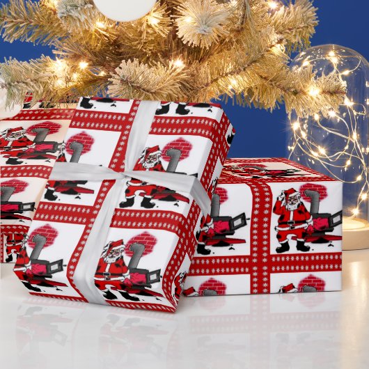 ヴィンテージサンタと石炭コンロのバーナーのギフトラップ ラッピングペーパー (クリスマス)