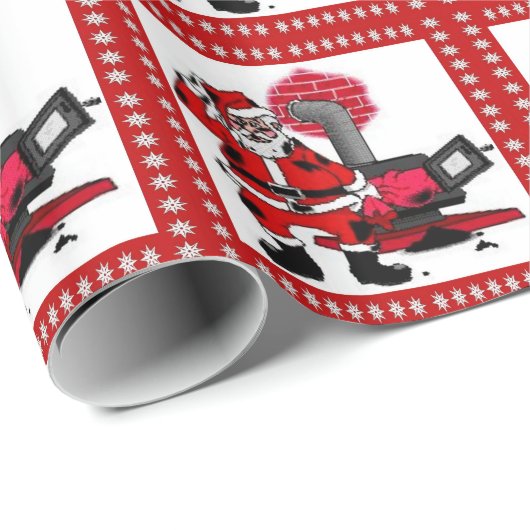 ヴィンテージサンタと石炭コンロのバーナーのギフトラップ ラッピングペーパー (ロールコーナー)