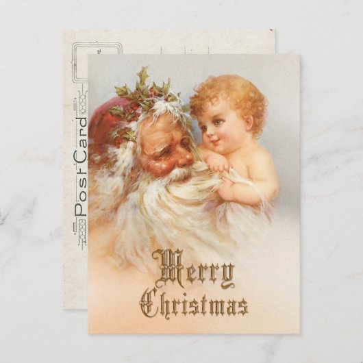 ヴィンテージサンタと笑顔の子 シーズンポストカード (正面/裏面)