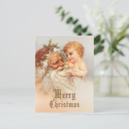 ヴィンテージサンタと笑顔の子 シーズンポストカード (スタンド正面)