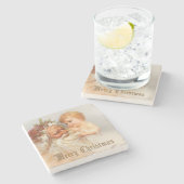 ヴィンテージサンタと笑顔の子 ストーンコースター (横)