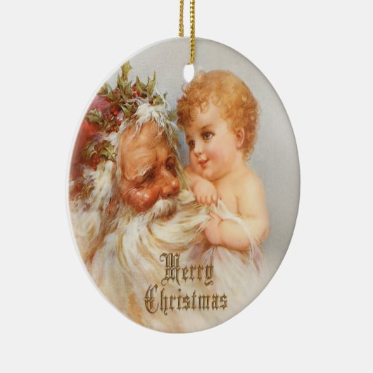 ヴィンテージサンタと笑顔の子 セラミックオーナメント (右)