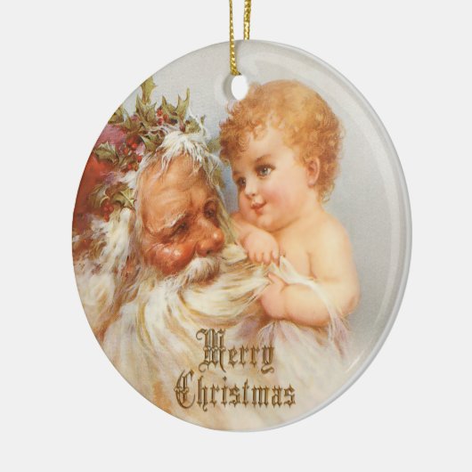 ヴィンテージサンタと笑顔の子 セラミックオーナメント (左)