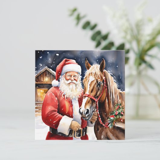 ヴィンテージサンタと茶色の馬のクリスマス カード (スタンド正面)