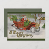 ヴィンテージサンタと赤い車のクリスマスグリーティング ポストカード (正面/裏面)