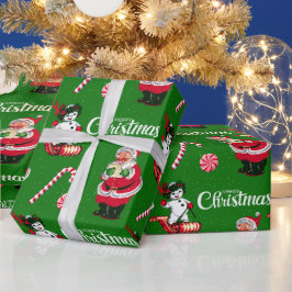 ヴィンテージサンタと雪だるまの雪のラッピングペーパー ラッピングペーパー