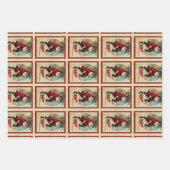 ヴィンテージサンタと雪だるま光沢ギフトラップセット ラッピングペーパーシート (正面3)