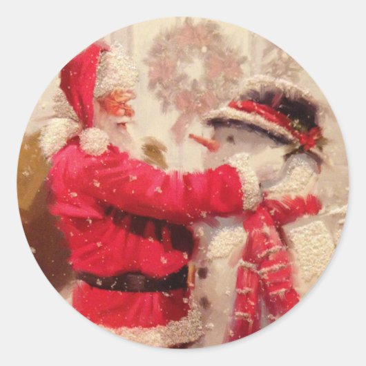 ヴィンテージサンタと雪だるま封筒用シール ラウンドシール (正面)