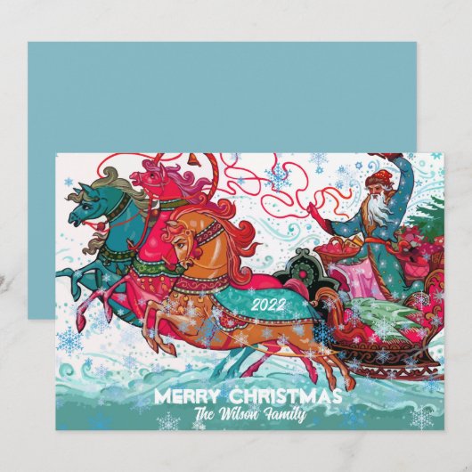 ヴィンテージサンタのカスタムスレッド メリークリスマス シーズンカード (正面/裏面)