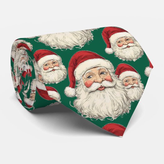 ヴィンテージサンタのクリスマスグリーン ネクタイ (ロール)