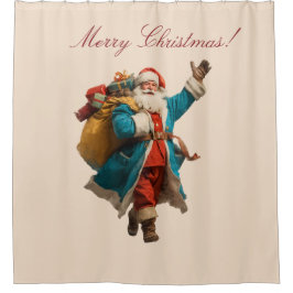 ヴィンテージサンタのクリスマスデザイン シャワーカーテン