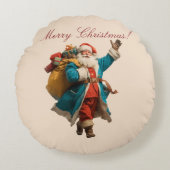 ヴィンテージサンタのクリスマスデザイン ラウンドクッション (正面)