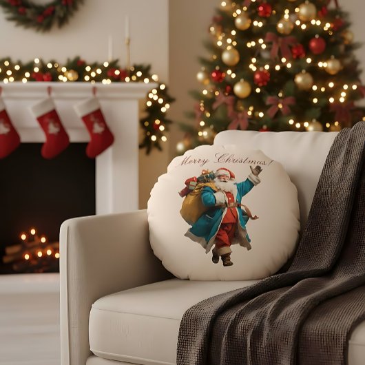 ヴィンテージサンタのクリスマスデザイン ラウンドクッション