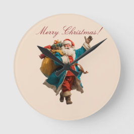 ヴィンテージサンタのクリスマスデザイン ラウンド壁時計