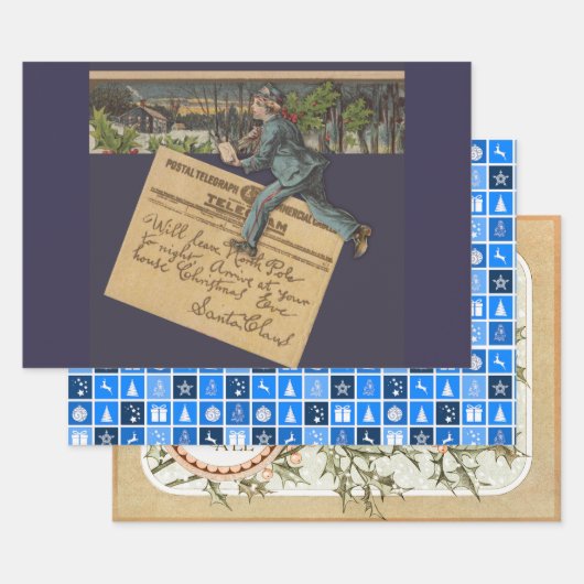 ヴィンテージサンタのクリスマスレター ラッピングペーパーシート (セット)