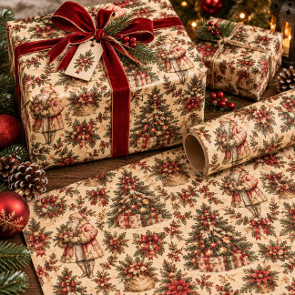 ヴィンテージサンタのクリスマス包装紙 ラッピングペーパー